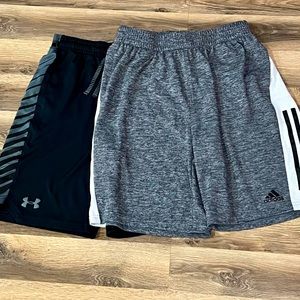 2 pair of athletic shorts. UA & Adidas YXL